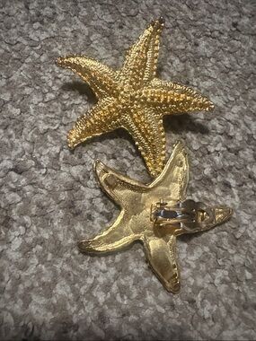 Gold Starfish Clip-On Earrings - Nautical Beach Style 2”